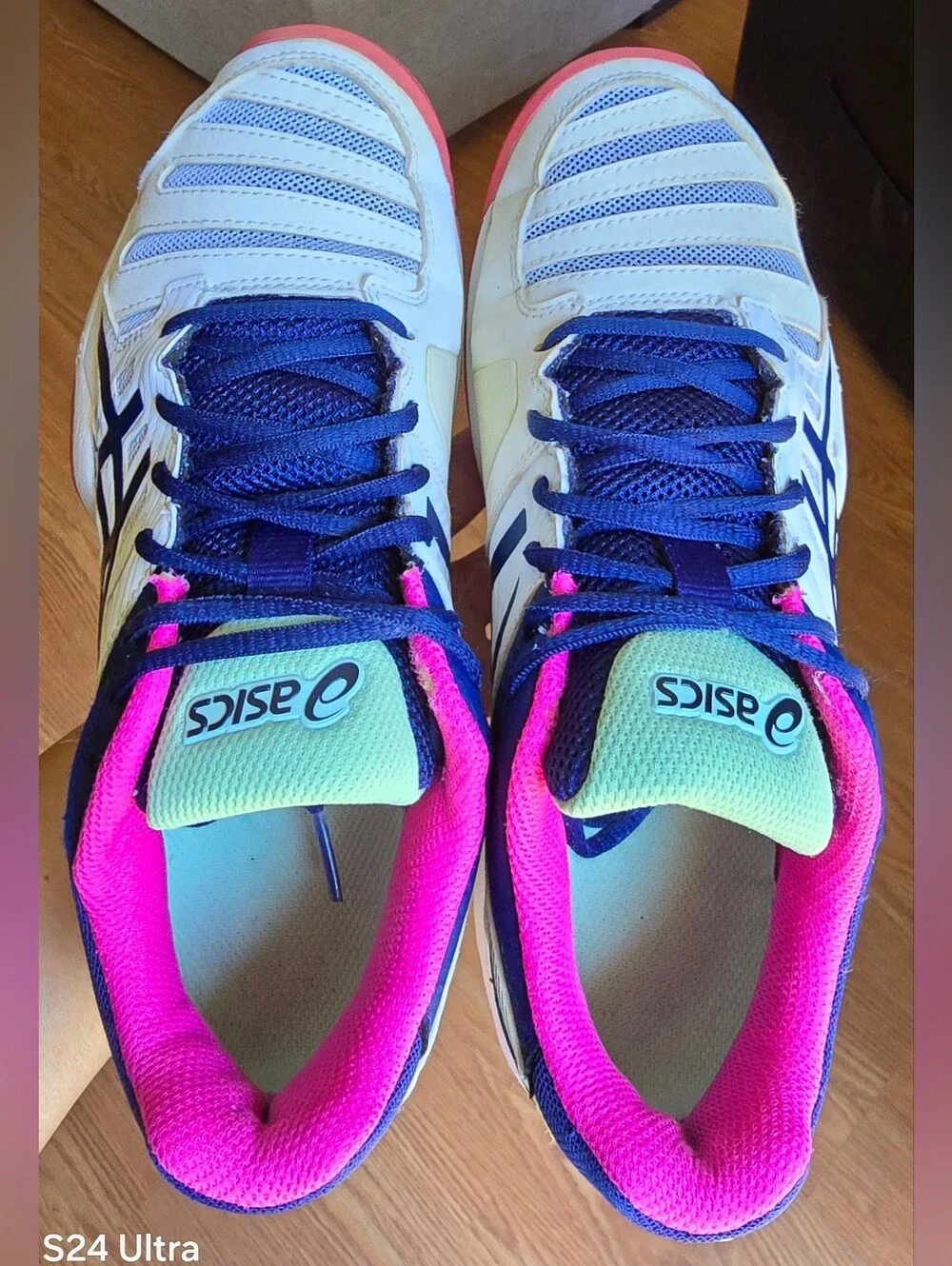 Sz 6.5 Women's ASICS GEL-SOLUTION SLAM 3 White/Indigo Blue/Pink Tennis Shoes